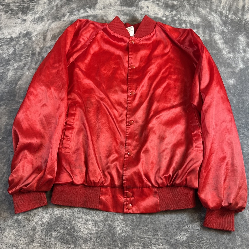 Vintage 1996 Florida Karting Association Satin Bomber Jacket Mens XL Red Auburn